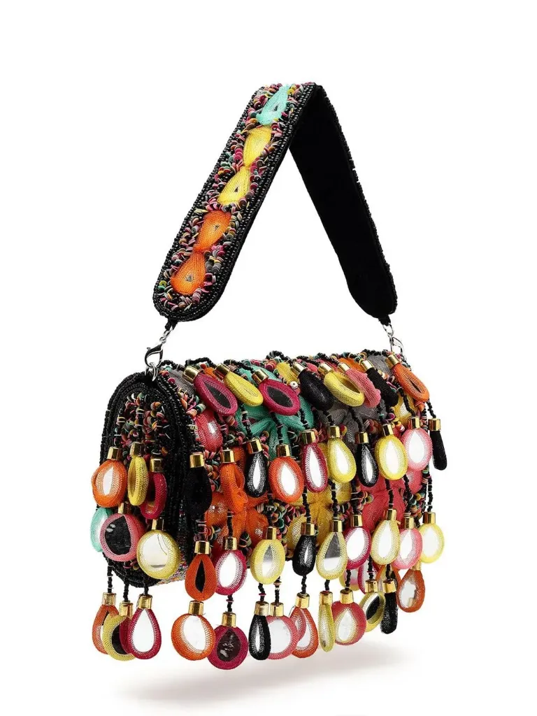 Mirror Work Embellished Velvet Clutch
